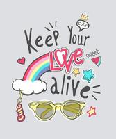 love slogan with cartoon sunglasses and colorful icons illustration vector