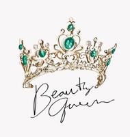 beauty queen slogan with beauty crown cartoon illustration