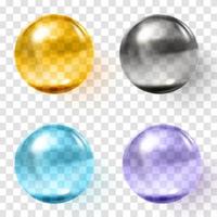 Set of multicolored transparent glass spheres with shadows vector