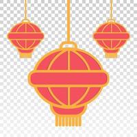 Flat color icon the hanging chinese lantern isolated on the transparent backgrounds vector