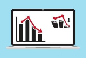 icono de plano una recesión o caída del mercado de valores con gráfico aislado en la computadora portátil vector