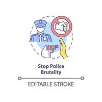 Stop police brutality concept icon. Fighting racism abstract idea thin line illustration. Advancing racial justice. Changing police culture. Vector isolated outline color drawing. Editable stroke