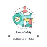 Ensure safety concept icon. Racism at work abstract idea thin line illustration. Promoting racial equity. Safety-related behaviour in workplace. Vector isolated outline color drawing. Editable stroke