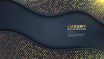 Dark abstract background with overlap layers. golden glitters dots element decoration. Luxury design concept. vector