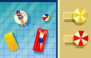 Swimming at Pool from Top View vector