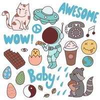 Set of cute doodles, drawings, hand drawn, art vector