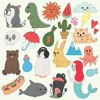 Set of cute doodles, colorful drawing art vector