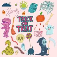 Set of cute Halloween doodles vector