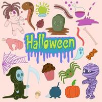 Set of cute halloween doodles vector