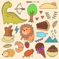 Set of various cartoons all in one. doodles, patch, cute, child, childish, print, art vector