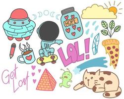 Set of cute doodles, hand drawn, print, art vector