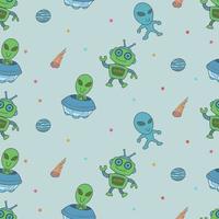 Cute aliens and robots doodles, seamless pattern for kids vector