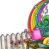 Watercolor Spring Garden Rainbow Border vector