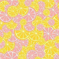 Summer seamless pattern with fruit slices on top of each other. Lemons, oranges and grapefruits repetitive background. Textile and printable texture with abstract and tropical plants vector