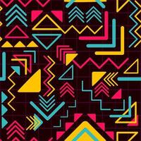 arte vectorial de un patrón sin costuras con motivos aztecas y bohemios. Web y obra de arte geométrica digital con elementos boho. fondo repetitivo maya con triángulos de colores vector