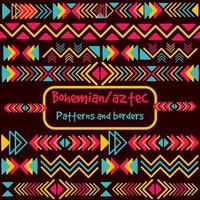 Geometric pack collection with aztec and bohemian motifs. Repetitive background inspired by friendship bracelets. Abstract boho borders with triangles and zigzag lines vector