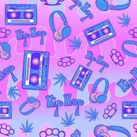 Purple seamless pattern with ultraviolet synthwave and retrowave aesthetic. Repetitive background effect with galaxy gradient. Millennial art with hiphop, pop, techno and dance music. vector