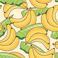 Seamless pattern banana and leaf on white background. Vector illustration.