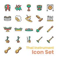 Thai musical instruments linear icons set vector