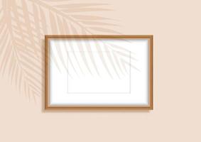 blank picture frame with leaves shadow overlay vector