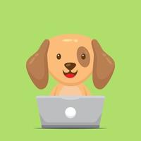 Cute Dog Working with Laptop vector