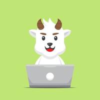 Cute Goat Working with Laptop vector