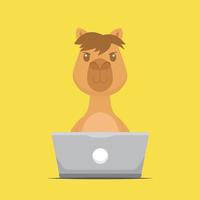 lindo camello trabajando con laptop vector