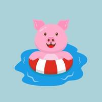 lindo cerdo nadando dibujos animados de verano vector