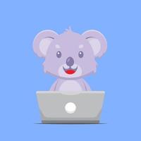 lindo koala trabajando con laptop vector