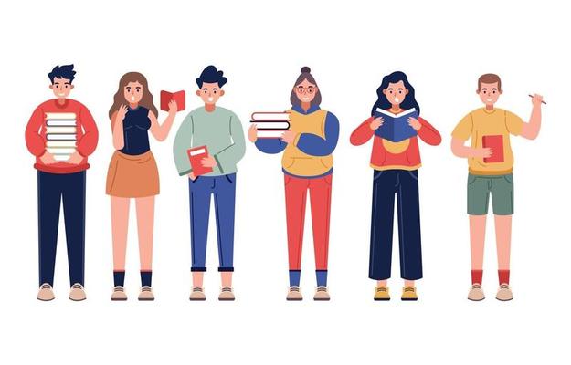 Group of Book Lover Characters Concept