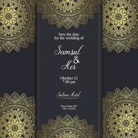 Luxury gold mandala ornate background for wedding invitation, book cover with mandala element style premium vector