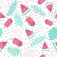 Cute watermelon and ice cream with seeds.Pattern on white background design for backdrop, wallpaper, poster, postcard and cover book. Summer seamless concept. vector