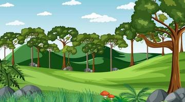 Blank meadow at daytime scene with various forest trees vector