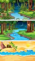 Three different nature horizontal scenes vector