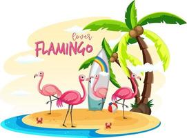 Many flamingos on the island isolated vector