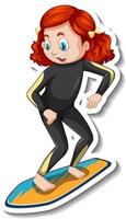 Sticker design with a girl on surfboard isolated vector