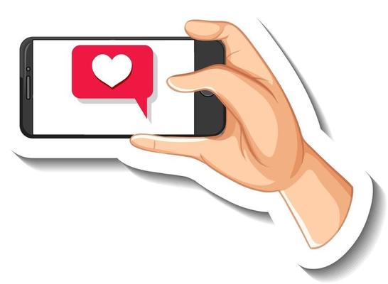 A sticker template with hand holding smart phone
