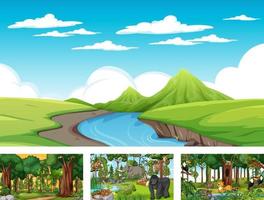 Set of different nature horizontal scene with various wild animals vector