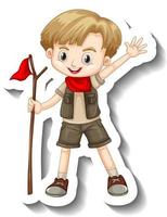 A sticker template with a boy in safari outfit cartoon character vector