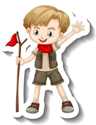 A sticker template with a boy in safari outfit cartoon character