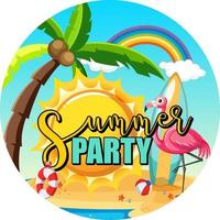 Summer Party text banner with beach background vector