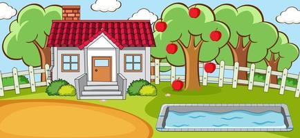 Horizontal scene with a mini house and swimming pool vector