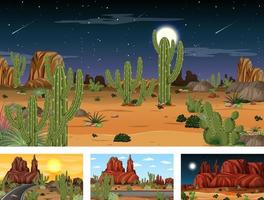 Different desert forest landscape scenes with animals and plants vector