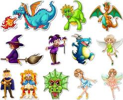 Sticker set with different fairytale cartoon characters vector