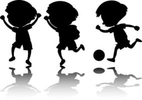 Set of kids silhouette with reflex on white background vector