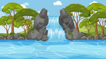 Background scene with waterfall and many trees vector