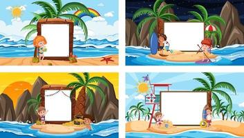 Set of different tropical beach scenes with blank banner vector