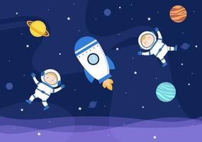 Cute Astronaut In Space Background Illustration vector