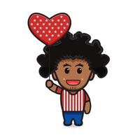Cute curly boy holding love balloon celebrate america independence day cartoon icon vector illustration