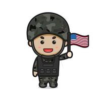 Cute soldier character celebrate america independence day cartoon icon vector illustration